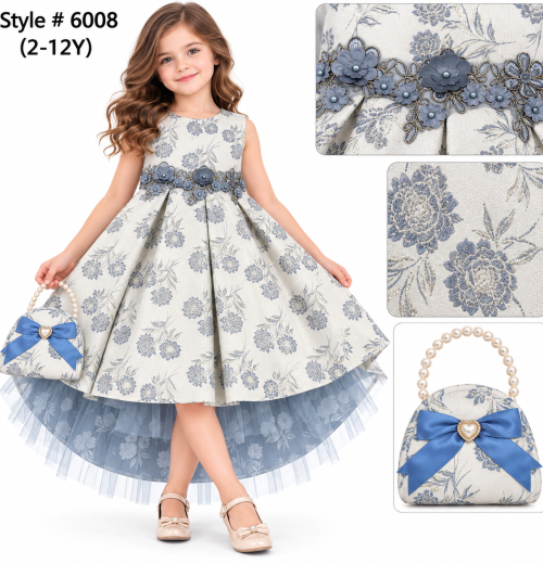 Girls 2pc Floral Jacquard Net Dress & Purse Set (2-12y)