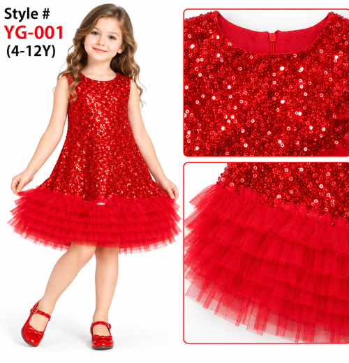 Girls Sequins Layered Ruffle Dress (4-12y)