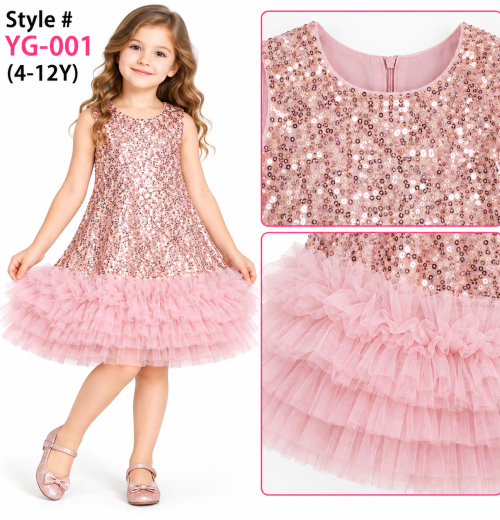 Girls Sequins Layered Ruffle Dress (4-12y)