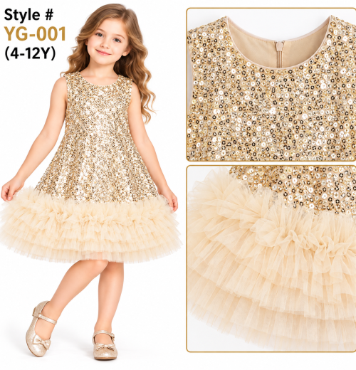 Girls Sequins Layered Ruffle Dress (4-12y)