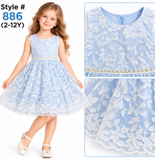 Girls Floral Embroidered Party Dress (2-12y)