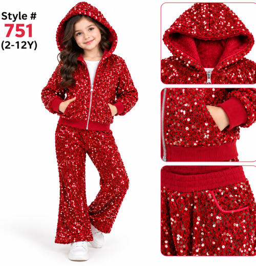Girls 2pc Sequins Hooded Tracksuit (2-12y)