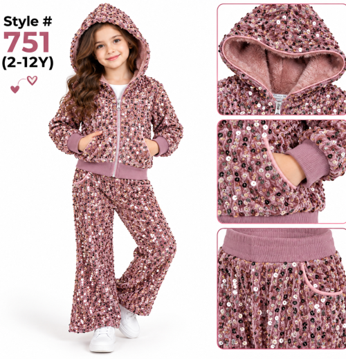 Girls 2pc Sequins Hooded Tracksuit (2-12y)