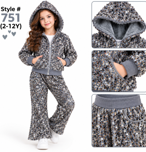 Girls 2pc Sequins Hooded Tracksuit (2-12y)