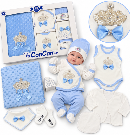 Baby Boys 10pc Crown Gift Set with Hat, Mittens & Blanket (0-3m)