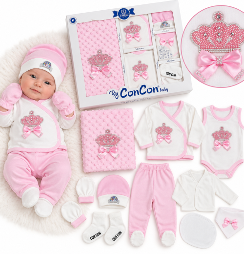 Baby Girls 10pc Crown Gift Set with Hat, Mittens & Blanket (0-3m)