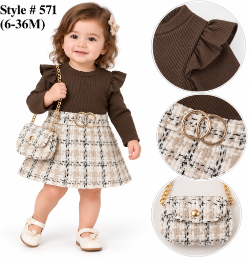 Baby Girls 2pc Check Ruffle Dress & Purse Set (6-36m)