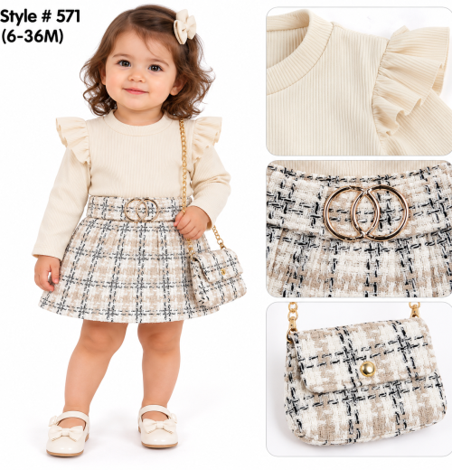 Baby Girls 2pc Check Ruffle Dress & Purse Set (6-36m)