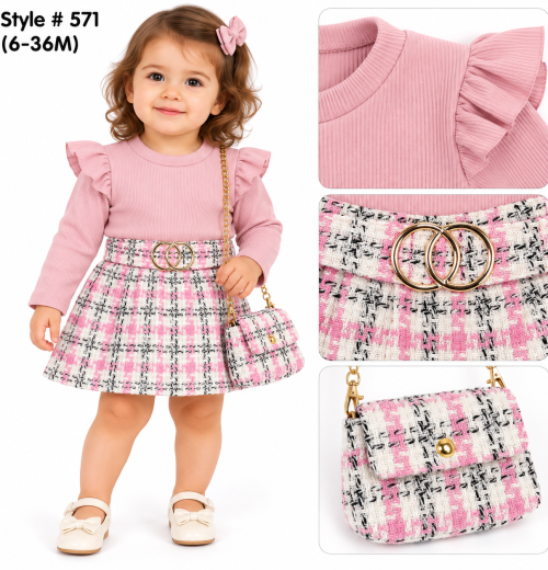 Baby Girls 2pc Check Ruffle Dress & Purse Set (6-36m)