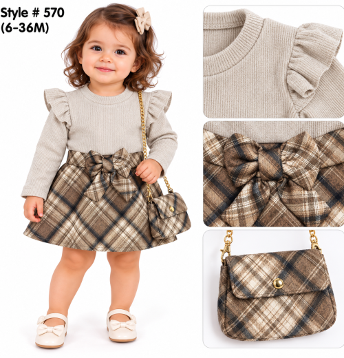 Baby Girls 2pc Check Bow Dress & Purse Set (6-36m) (Copy)