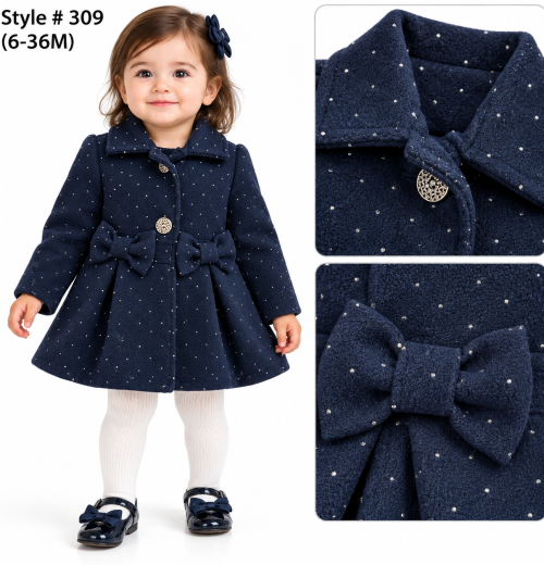 Baby Girls Diamante Double Bow Coat (6-36m)
