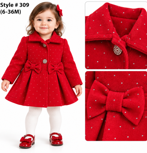 Baby Girls Diamante Double Bow Coat (6-36m)
