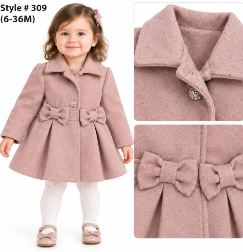 Baby Girls Diamante Double Bow Coat (6-36m)