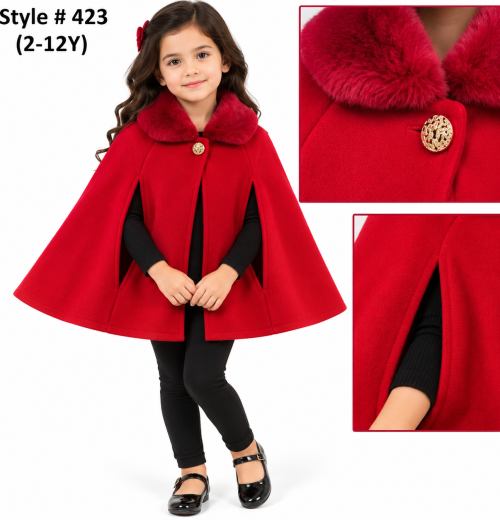 Girls Fur Collar Cape (2-12y)