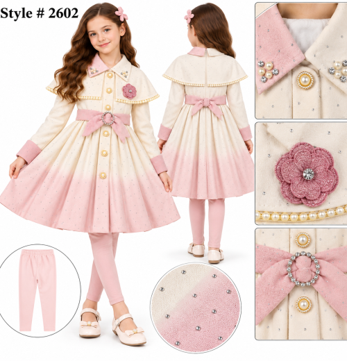 Girls Faux Suede Diamante Pearl Dress (9-13y)