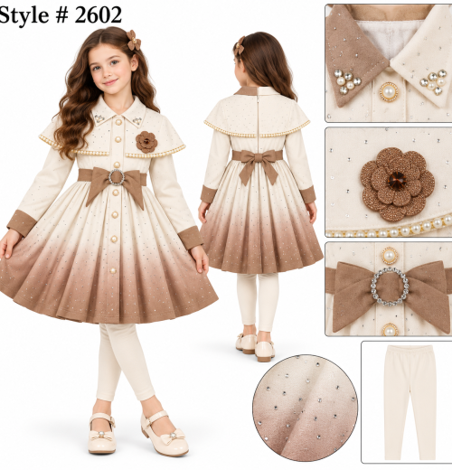 Girls Faux Suede Diamante Pearl Dress (9-13y)