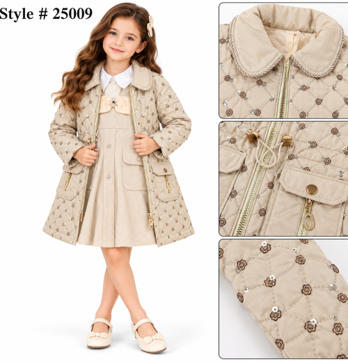 Girls 2pc Quilted Sequins Coat and Bow Dress Set (2-8y)