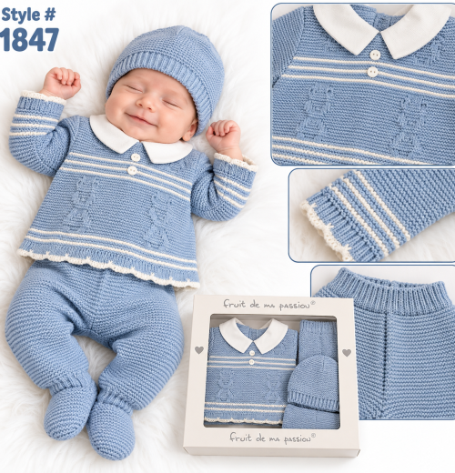 Baby Boys 3pc Knitted Gift Set (NB)