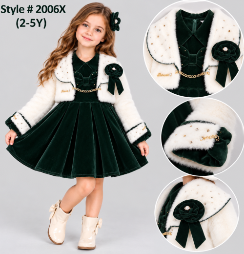 Girls Velvet Dress & Fur Diamante Shrug Set (2-5y)