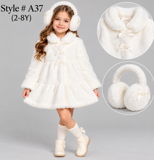 Girls 2pc Fur Coat & Earmuffs Set (2-8y)