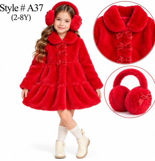 Girls 2pc Fur Coat & Earmuffs Set (2-8y)