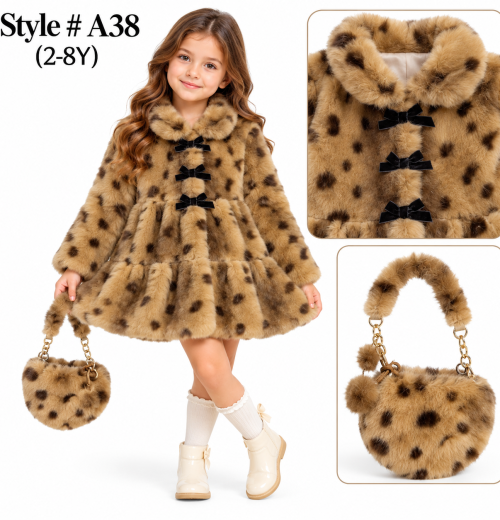 Girls 2pc Dalmatian Fur Coat & Purse Set (2-8y)