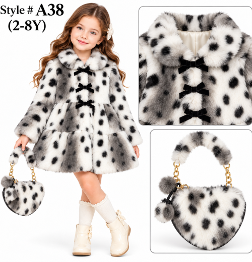 Girls 2pc Dalmatian Fur Coat & Purse Set (2-8y)