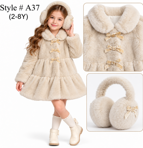 Girls 2pc Fur Coat & Earmuffs Set (2-8y)