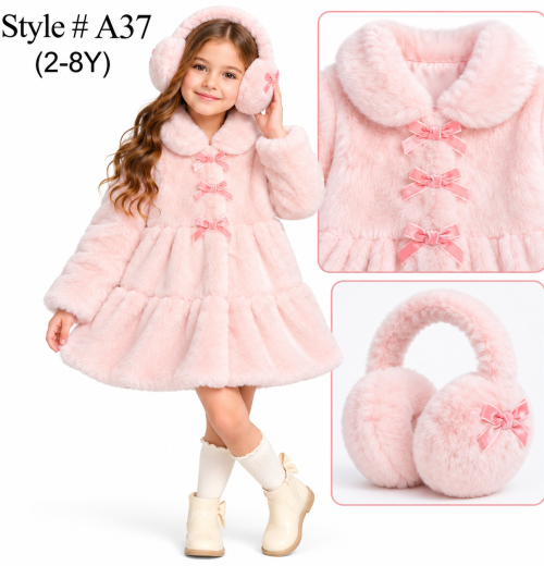 Girls 2pc Fur Coat & Earmuffs Set (2-8y)