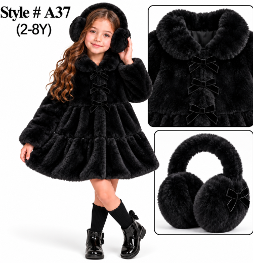 Girls 2pc Fur Coat & Earmuffs Set (2-8y)