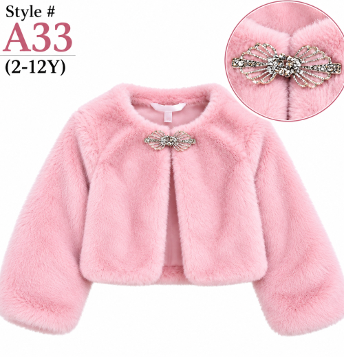 Girls Full Sleeve Broach Fur Shrug (2-12y)