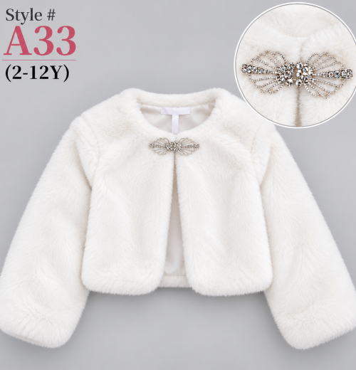 Girls Full Sleeve Broach Fur Shrug (2-12y)