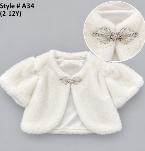 Girls Short Sleeve Broach Fur Shrug (2-12y)