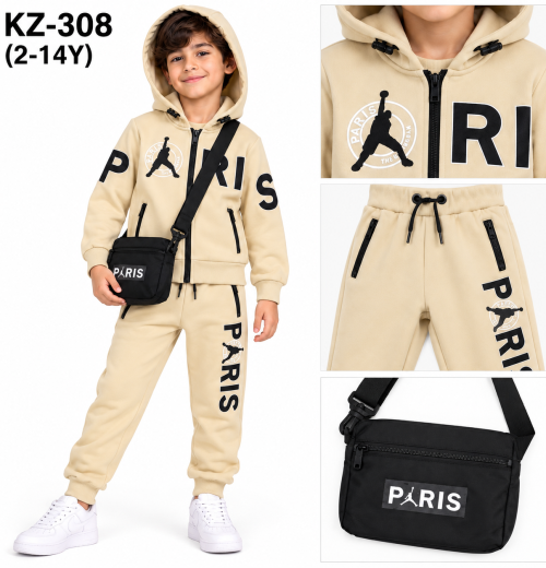 Boys 3pc PARIS Hooded Tracksuit with Bag (2-14y)