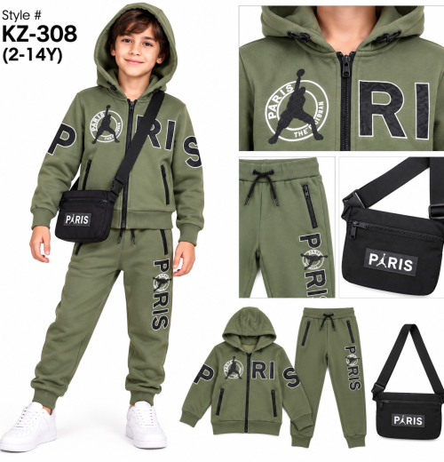 Boys 3pc PARIS Hooded Tracksuit with Bag (2-14y)