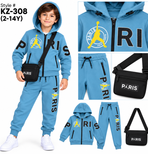 Boys 3pc PARIS Hooded Tracksuit with Bag (2-14y)