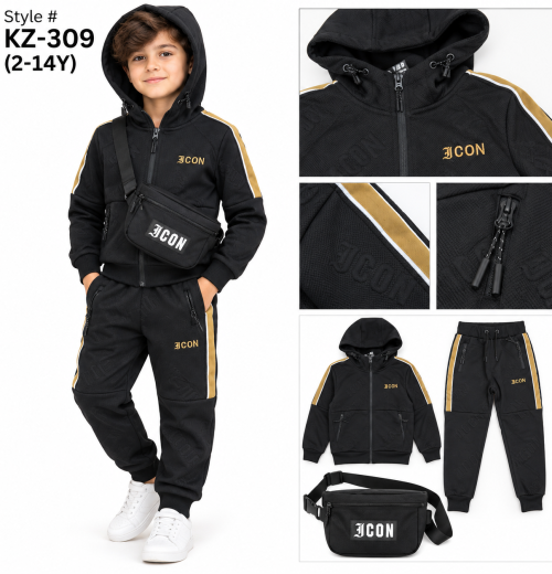 Boys 3pc ICON Embossed Tracksuit with Crossbody Bag (2-14y)