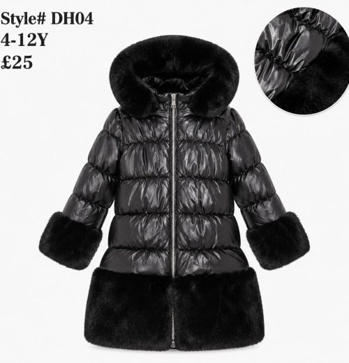Girls Fur Trim Metallic Puffer Jacket (4-12y)