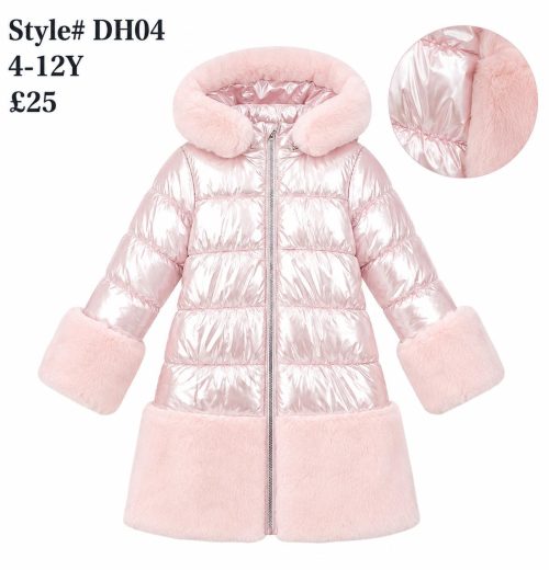 Girls Fur Trim Metallic Puffer Jacket (4-12y)