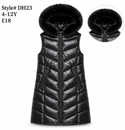 Girls Long Fur Trim Padded Metallic Gilet (4-12y)