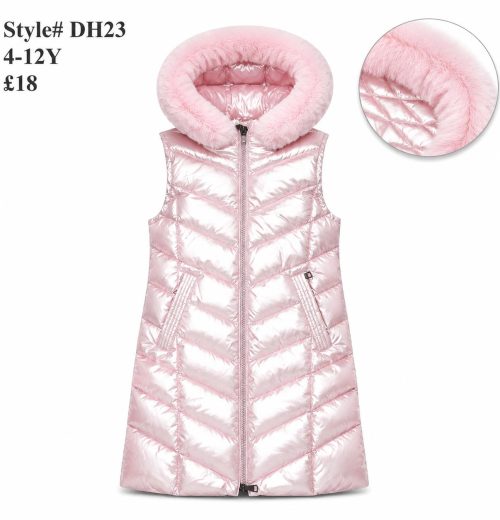 Girls Long Fur Trim Padded Metallic Gilet (4-12y)