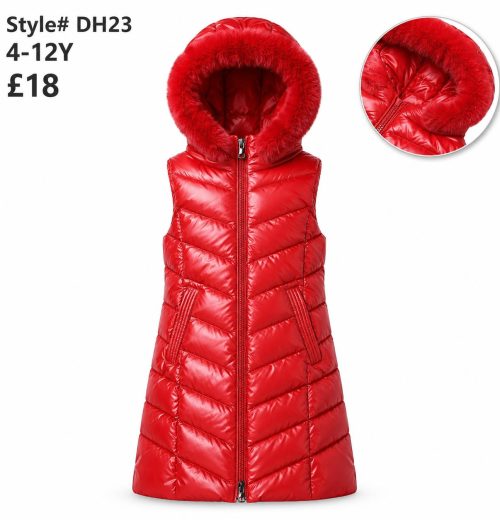 Girls Long Fur Trim Padded Metallic Gilet (4-12y)