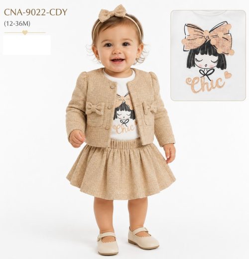 Baby Girls 3pc Tweed Jacket, Glitter Top & Pleated Skirt Set (12-36m)