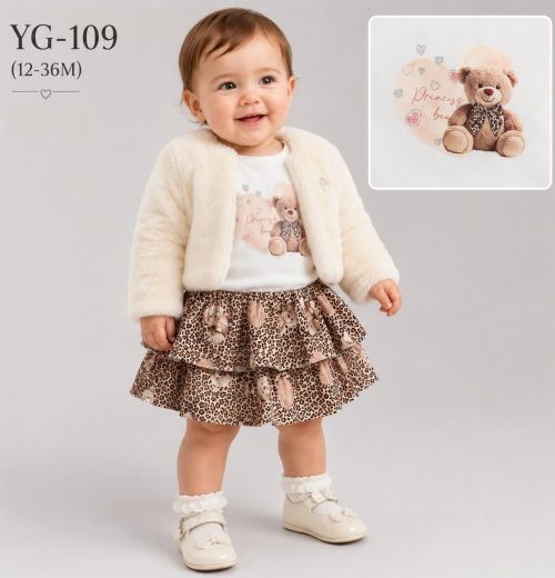 Baby Girls 2pc Layered Leopard Teddy Dress & Fur Shrug Set (12-36m)