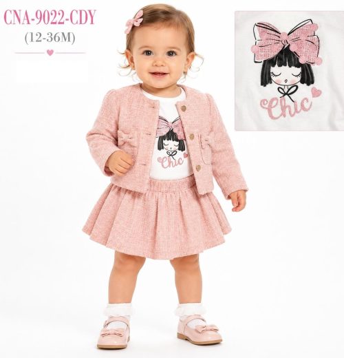 Baby Girls 3pc Tweed Jacket, Glitter Top & Pleated Skirt Set (12-36m)